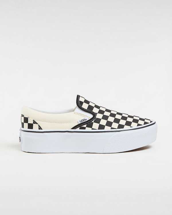 Black / White Women Vans Classic Slip-On Platform Shoes Canada | VN0234651