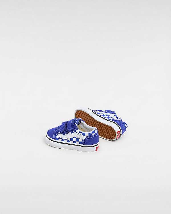 Blue Kids' Vans Old Skool Hook and Loop Checkerboard (1-4 Years) Sneakers Canada | VN9653247