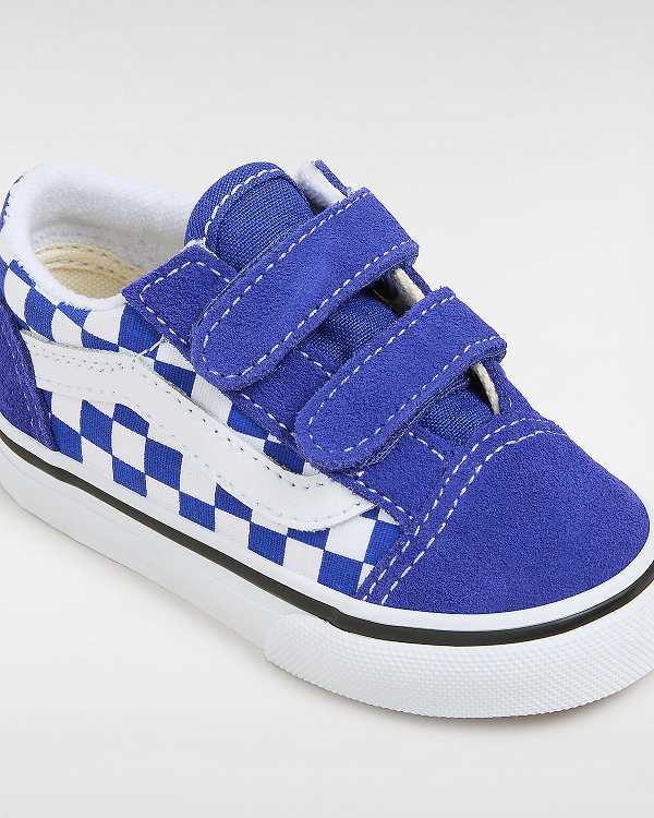 Blue Kids' Vans Old Skool Hook and Loop Checkerboard (1-4 Years) Sneakers Canada | VN9653247