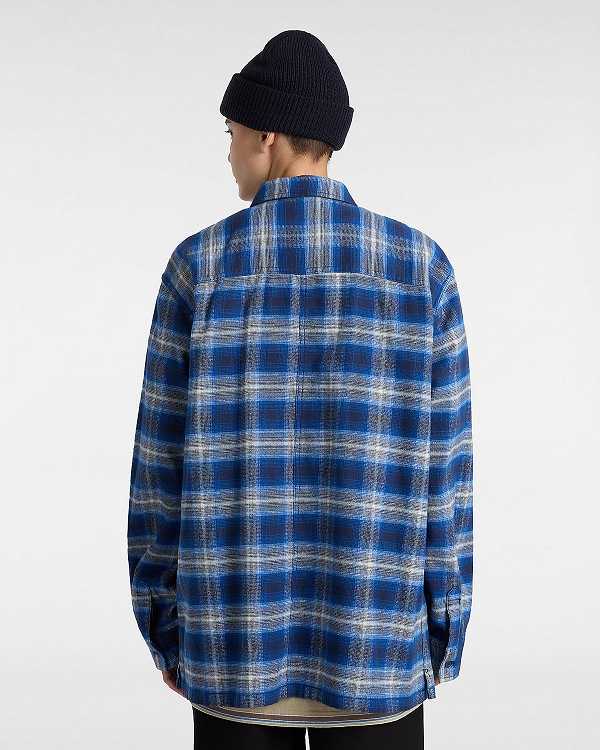 Blue Men Vans Montwood Zip Flannel Shirts Canada | VN1362978