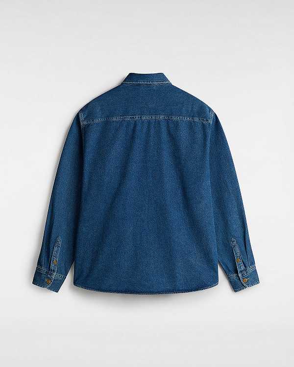 Blue Men Vans Stevens Denim Long Sleeve Shirts Canada | VN9470268