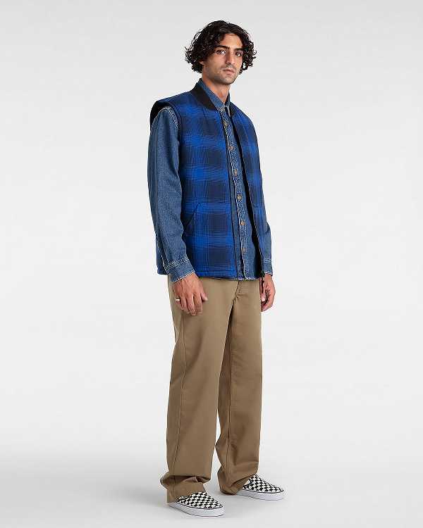 Blue Men Vans Stevens Denim Long Sleeve Shirts Canada | VN9470268
