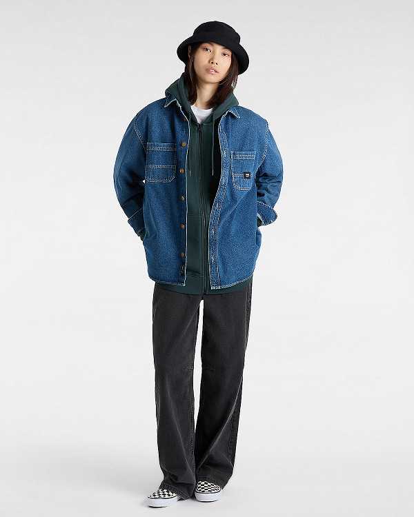 Blue Men Vans Stevens Denim Long Sleeve Shirts Canada | VN9470268