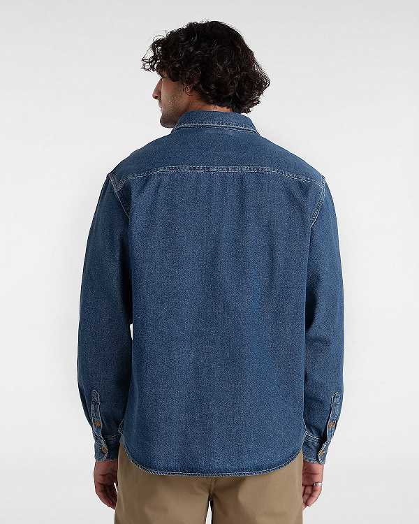 Blue Men Vans Stevens Denim Long Sleeve Shirts Canada | VN9470268