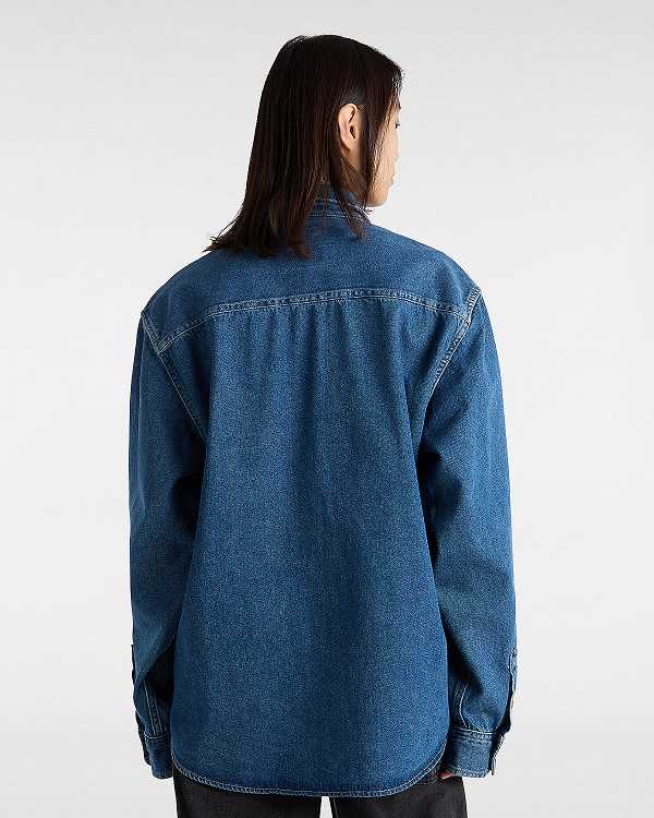 Blue Men Vans Stevens Denim Long Sleeve Shirts Canada | VN9470268