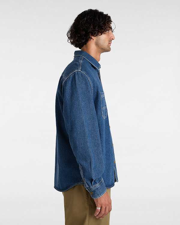 Blue Men Vans Stevens Denim Long Sleeve Shirts Canada | VN9470268