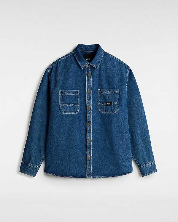 Blue Men Vans Stevens Denim Long Sleeve Shirts Canada | VN9470268
