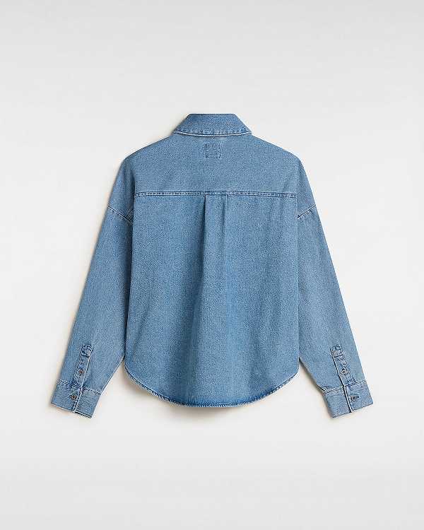 Blue Women Vans Antica Boxy Denim Long Sleeve Shirts Canada | VN5934267