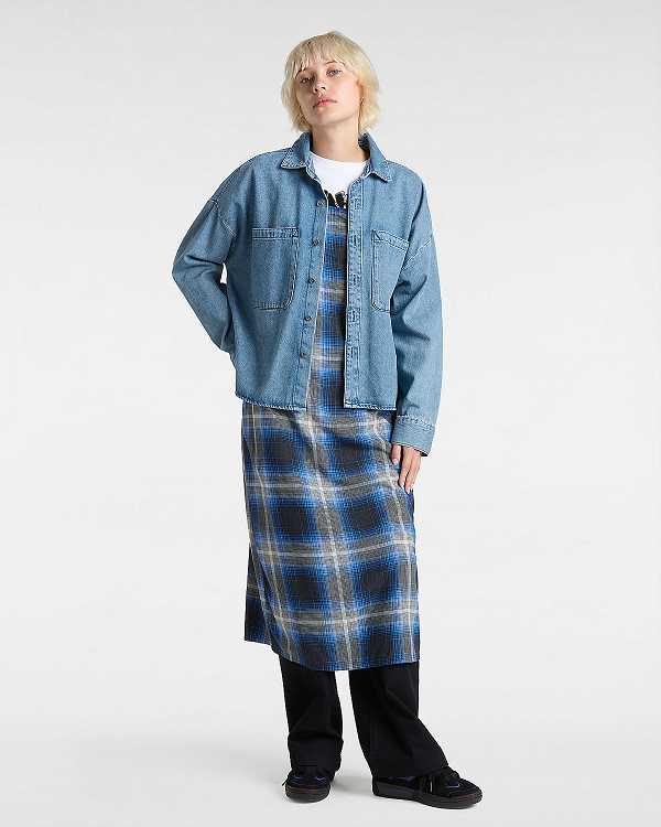 Blue Women Vans Antica Boxy Denim Long Sleeve Shirts Canada | VN5934267