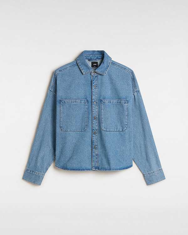 Blue Women Vans Antica Boxy Denim Long Sleeve Shirts Canada | VN5934267