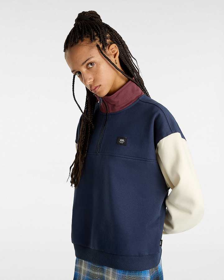 Blue Women Vans Colorblock Mock Neck Sweatshirt Canada | VN8076213