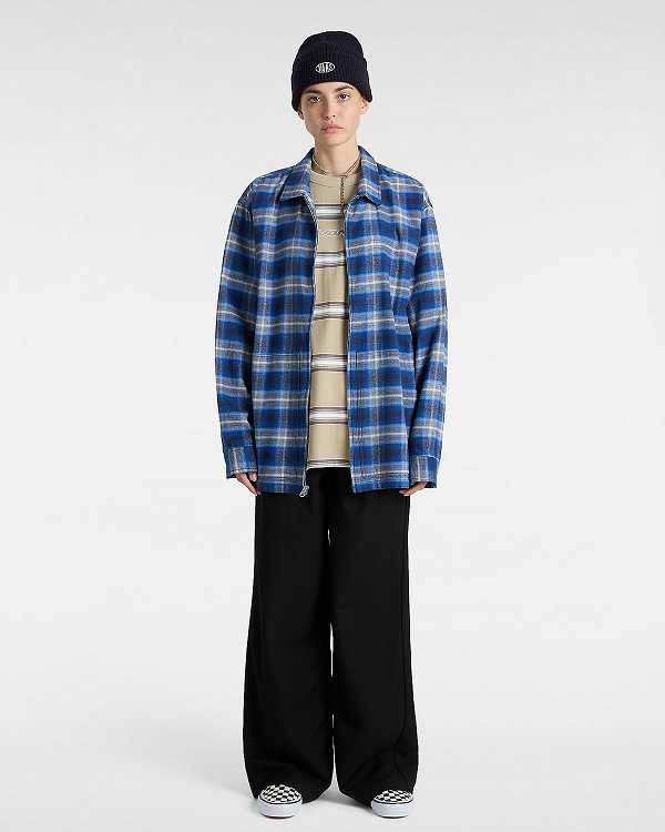 Blue Women Vans Montwood Zip Flannel Shirts Canada | VN0392578