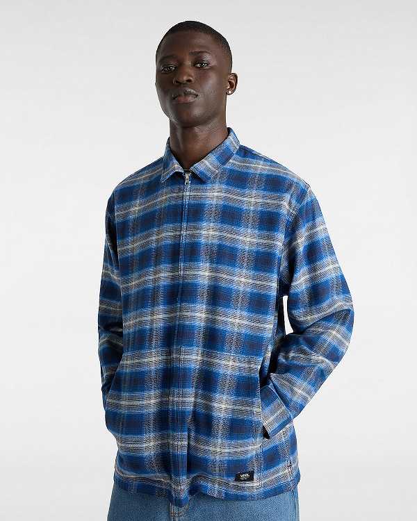 Blue Women Vans Montwood Zip Flannel Shirts Canada | VN0392578