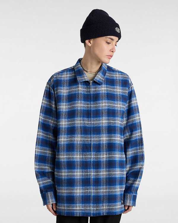 Blue Women Vans Montwood Zip Flannel Shirts Canada | VN0392578