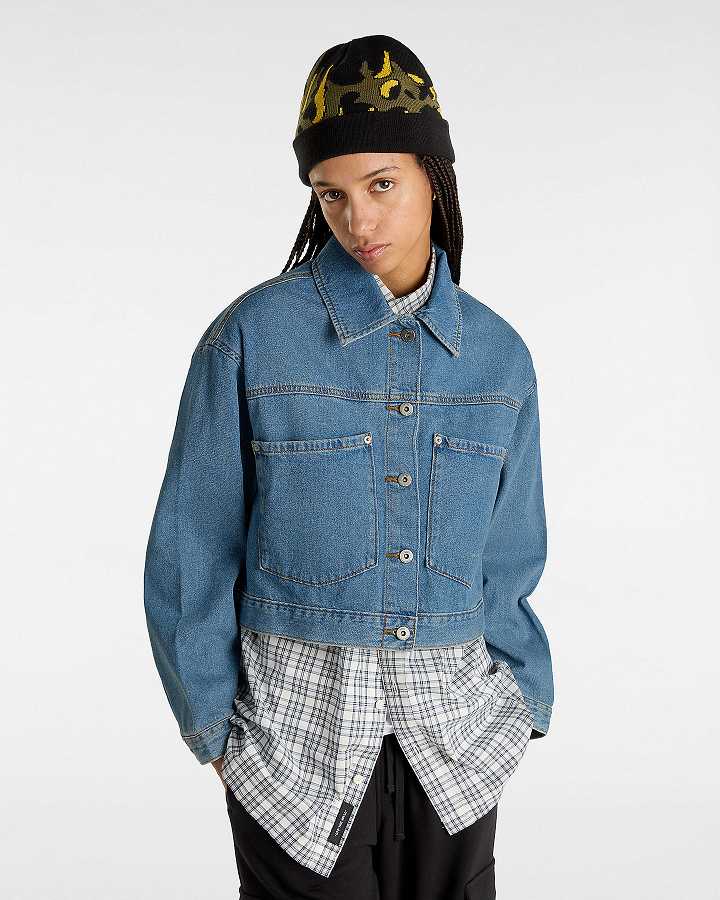 Blue Women Vans Raynes Denim Crop Jacket Canada | VN4258079