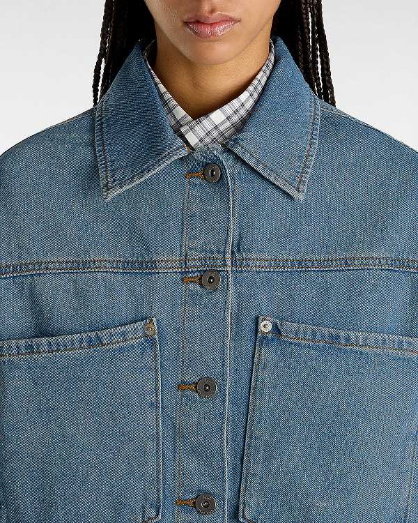 Blue Women Vans Raynes Denim Crop Jacket Canada | VN4258079
