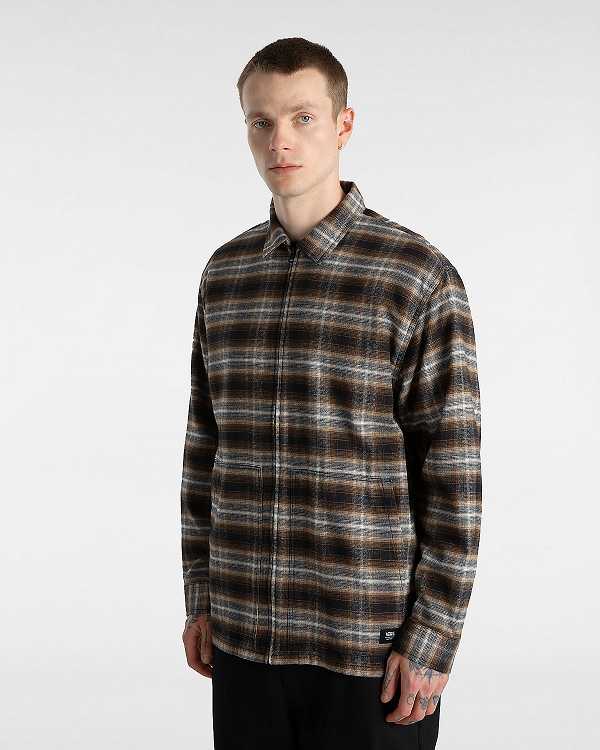 Brown Men Vans Montwood Zip Flannel Shirts Canada | VN4967513