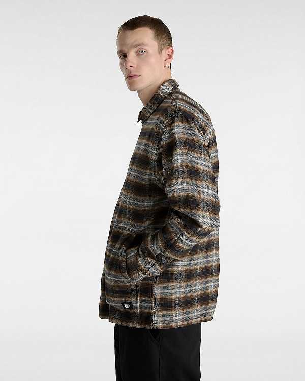 Brown Men Vans Montwood Zip Flannel Shirts Canada | VN4967513