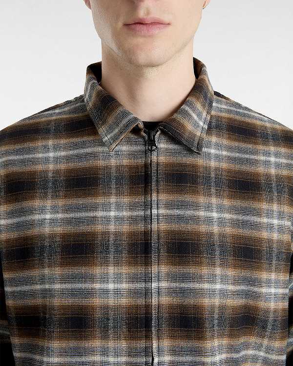 Brown Men Vans Montwood Zip Flannel Shirts Canada | VN4967513