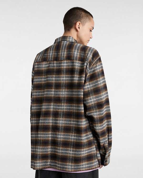 Brown Men Vans Montwood Zip Flannel Shirts Canada | VN4967513