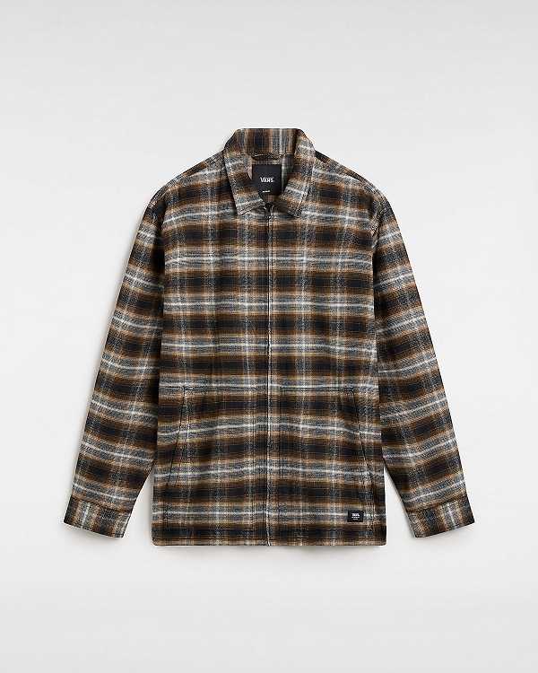 Brown Men Vans Montwood Zip Flannel Shirts Canada | VN4967513