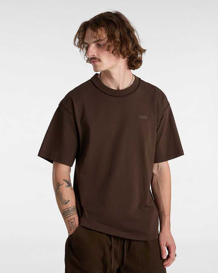 Brown Men Vans Premium Short Sleeve T Shirts Canada | VN4801572