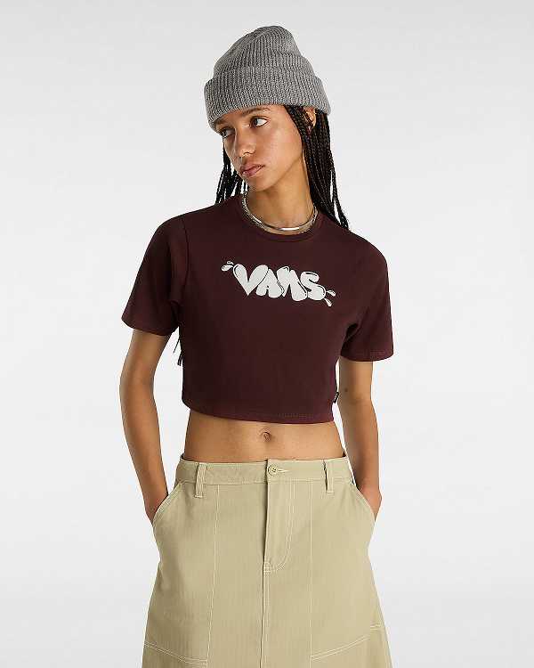 Brown Women Vans Busted Type Crew Crop T Shirts Canada | VN7814603