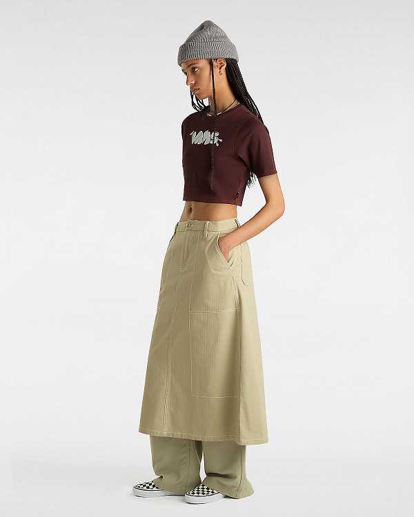 Brown Women Vans Busted Type Crew Crop T Shirts Canada | VN7814603