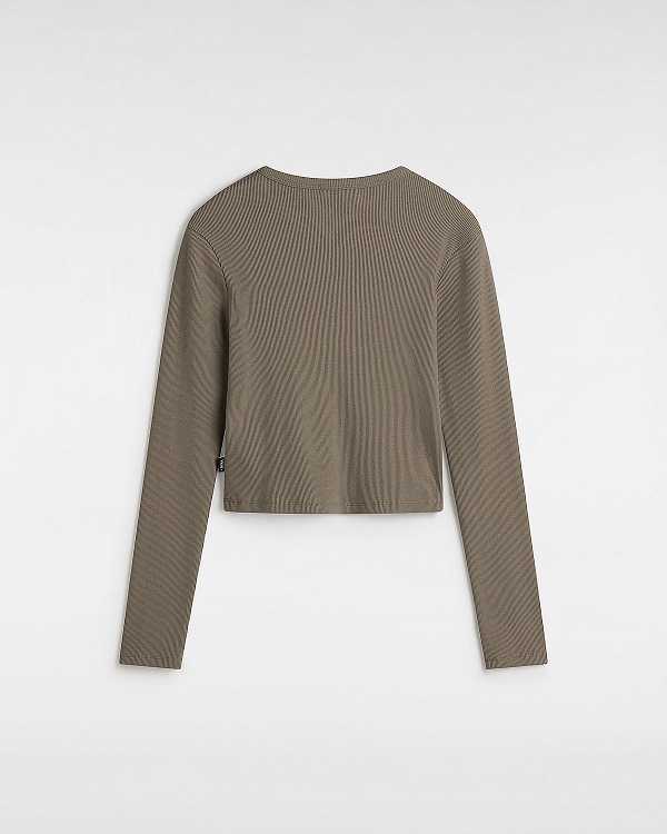 Brown Women Vans Drew Rib Long Sleeve Top T Shirts Canada | VN6143582