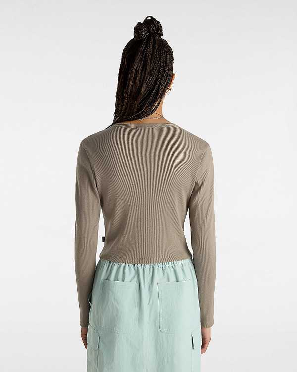 Brown Women Vans Drew Rib Long Sleeve Top T Shirts Canada | VN6143582