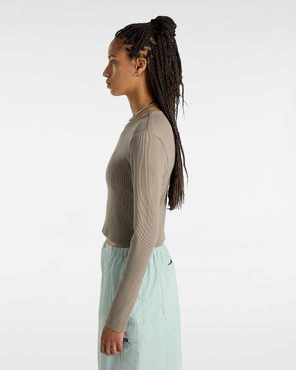 Brown Women Vans Drew Rib Long Sleeve Top T Shirts Canada | VN6143582