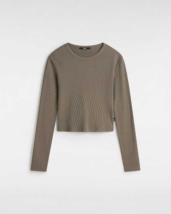 Brown Women Vans Drew Rib Long Sleeve Top T Shirts Canada | VN6143582