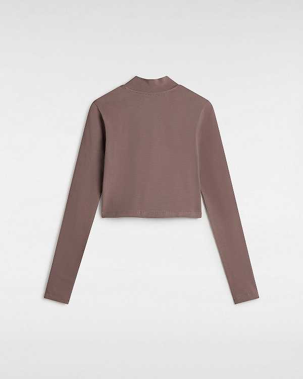 Brown Women Vans Mini Mock Neck Long Sleeve T Shirts Canada | VN2071856