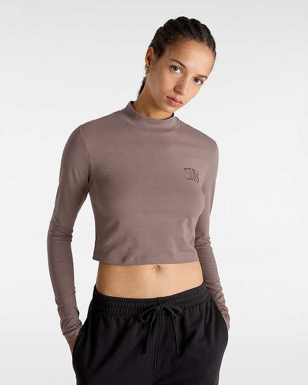 Brown Women Vans Mini Mock Neck Long Sleeve T Shirts Canada | VN2071856