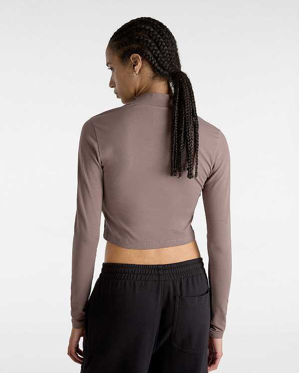 Brown Women Vans Mini Mock Neck Long Sleeve T Shirts Canada | VN2071856