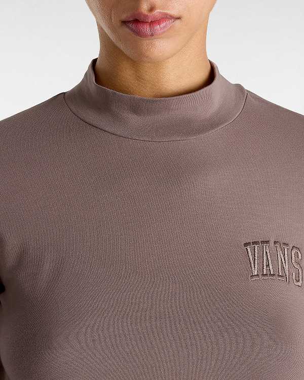 Brown Women Vans Mini Mock Neck Long Sleeve T Shirts Canada | VN2071856