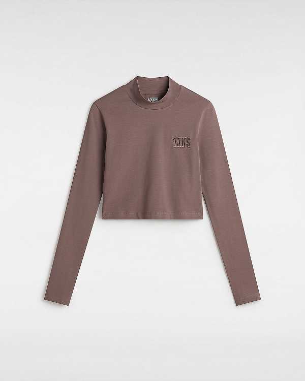 Brown Women Vans Mini Mock Neck Long Sleeve T Shirts Canada | VN2071856