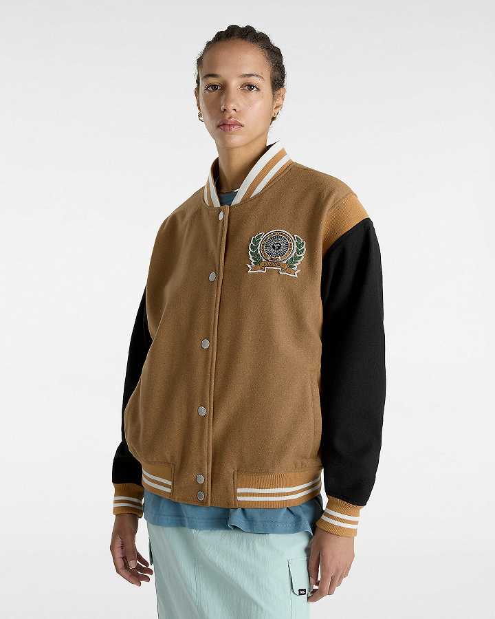 Brown Women Vans Piper Stadium Jacket Canada | VN8206319