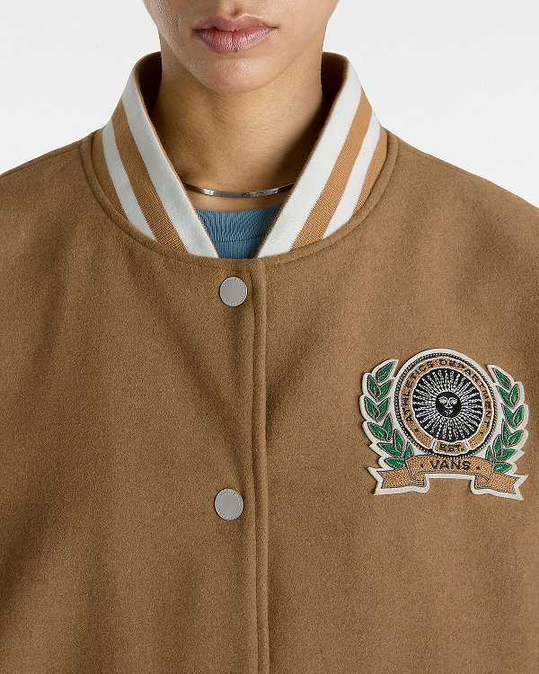 Brown Women Vans Piper Stadium Jacket Canada | VN8206319