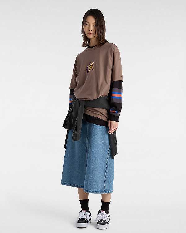 Brown Women Vans Skate Star T Shirts Canada | VN8539140