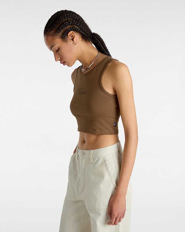 Brown Women Vans Small Staple Fitted Crop Tank Top Canada | VN9406537