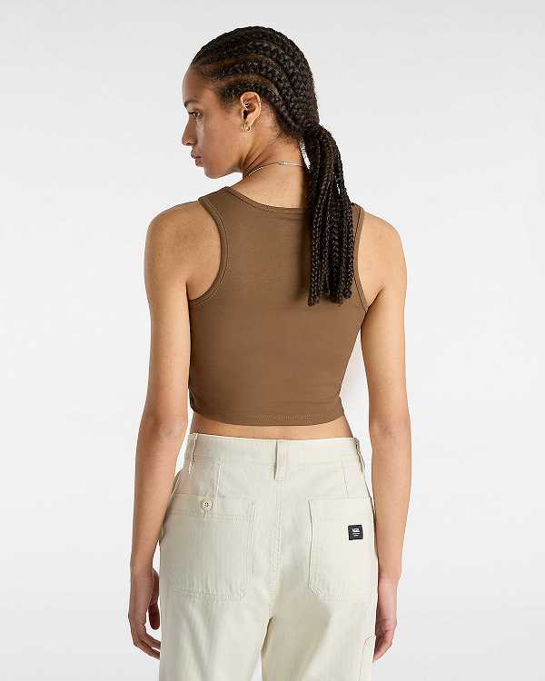 Brown Women Vans Small Staple Fitted Crop Tank Top Canada | VN9406537