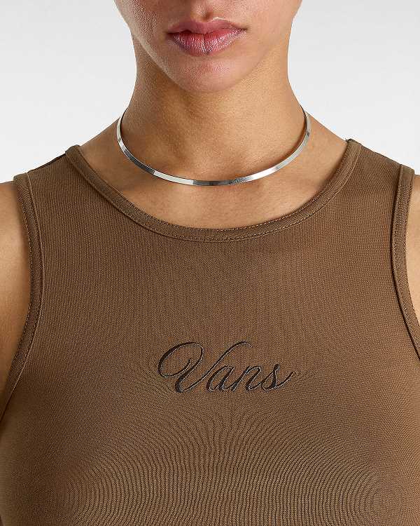 Brown Women Vans Small Staple Fitted Crop Tank Top Canada | VN9406537
