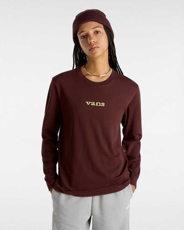Brown Women Vans Vitality Fields Long Sleeve T Shirts Canada | VN6972418