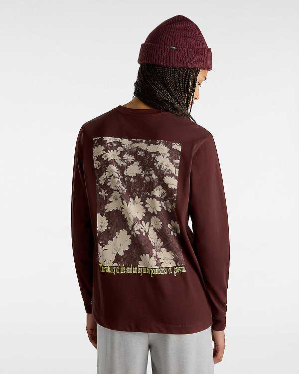 Brown Women Vans Vitality Fields Long Sleeve T Shirts Canada | VN6972418