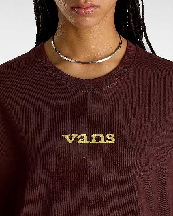 Brown Women Vans Vitality Fields Long Sleeve T Shirts Canada | VN6972418
