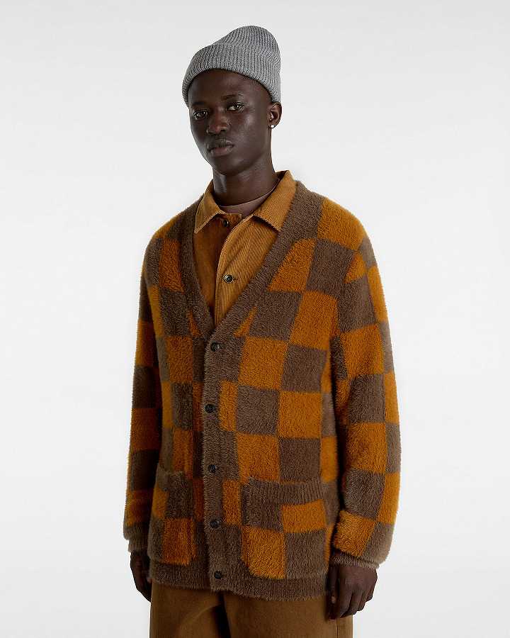 Brown / Orange Men Vans Canfield Checkerboard Cardigan Canada | VN2759043