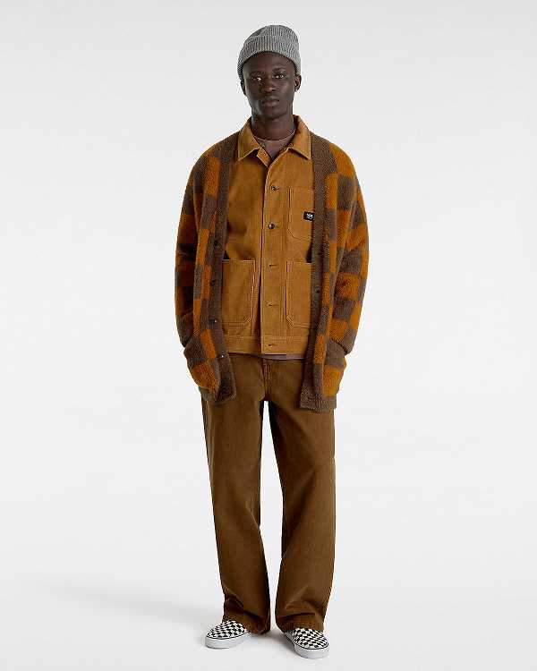 Brown / Orange Men Vans Canfield Checkerboard Cardigan Canada | VN2759043