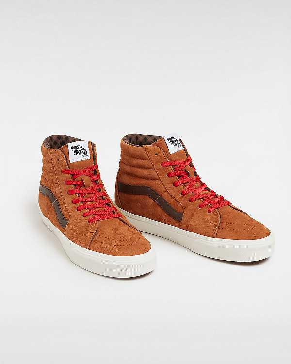 Brown / Orange Women Vans Sk8-Hi Pig Suede Skate Shoes Canada | VN0723146