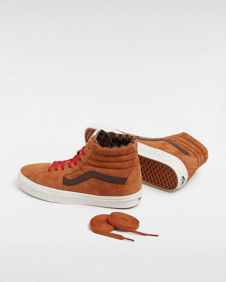 Brown / Orange Women Vans Sk8-Hi Pig Suede Skate Shoes Canada | VN0723146